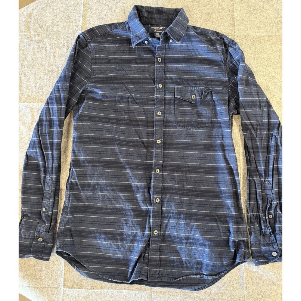 american eagle slim fit ls blue striped button up shirt, men's large tall LT